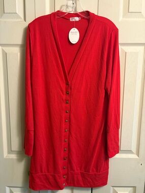HALIFE Bright Red Long Button Cardigan